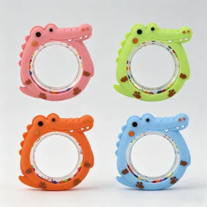 4 Pack Crocodile Baby Teething Rattle Toy BPA Free Silicone Teether Ring   Months