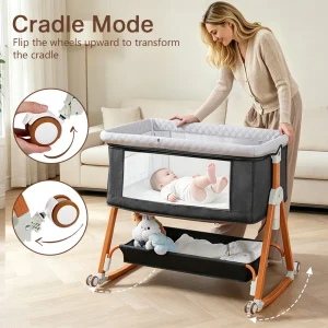Kmaier 3-in-1 Baby Bassinet Bedside Sleeper Foldable Rocking Cradle