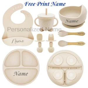 Personalized Name Baby Feeding Set Kids Silicone Plate Bowl Straw Cup Customized Children's Tableware Baby Supplies Newborn Gift