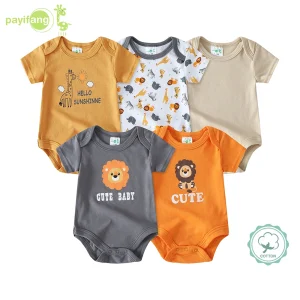 5pcs Baby Boy Triangle Rompers, Creative Baby Bodysuits,